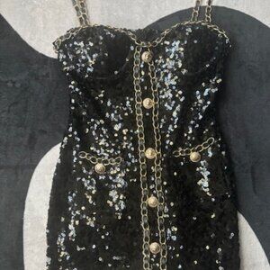 FN Sequin Dress (Black and Gold)- Size L